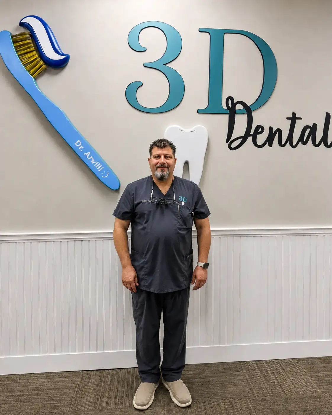 Dr. Eran Arvilli inside the 3D Dental office in Mastic, NY